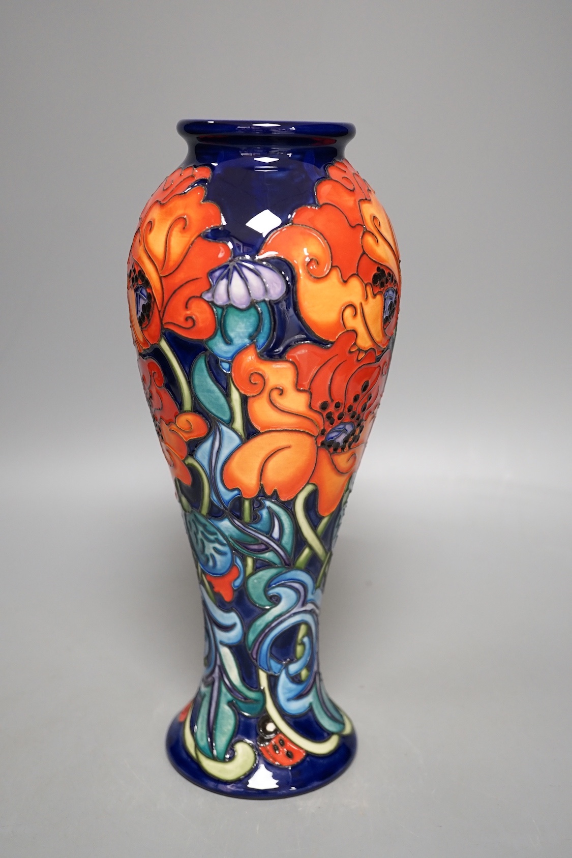 A Moorcroft 'poppy argenteuil’ vase, by Rachel Bishop, limited edition 20/35, 2020, boxed, 28cms high.